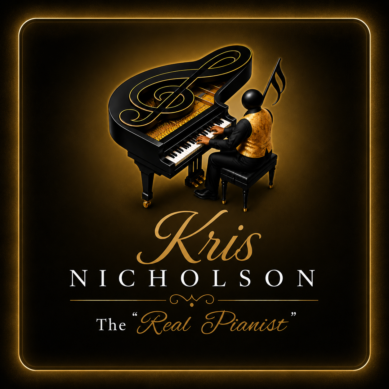 Kris Nicholson — The Real Pianist gold-trim logo